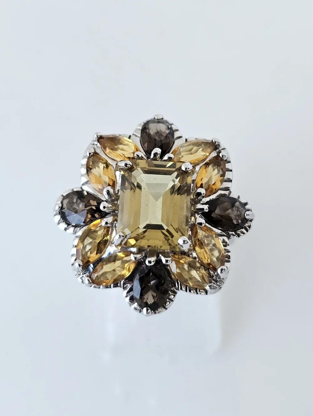 Natural Yellow Citrine & Smoky Quartz Sterling Silver Ring Size 7! - Picture 3 of 5